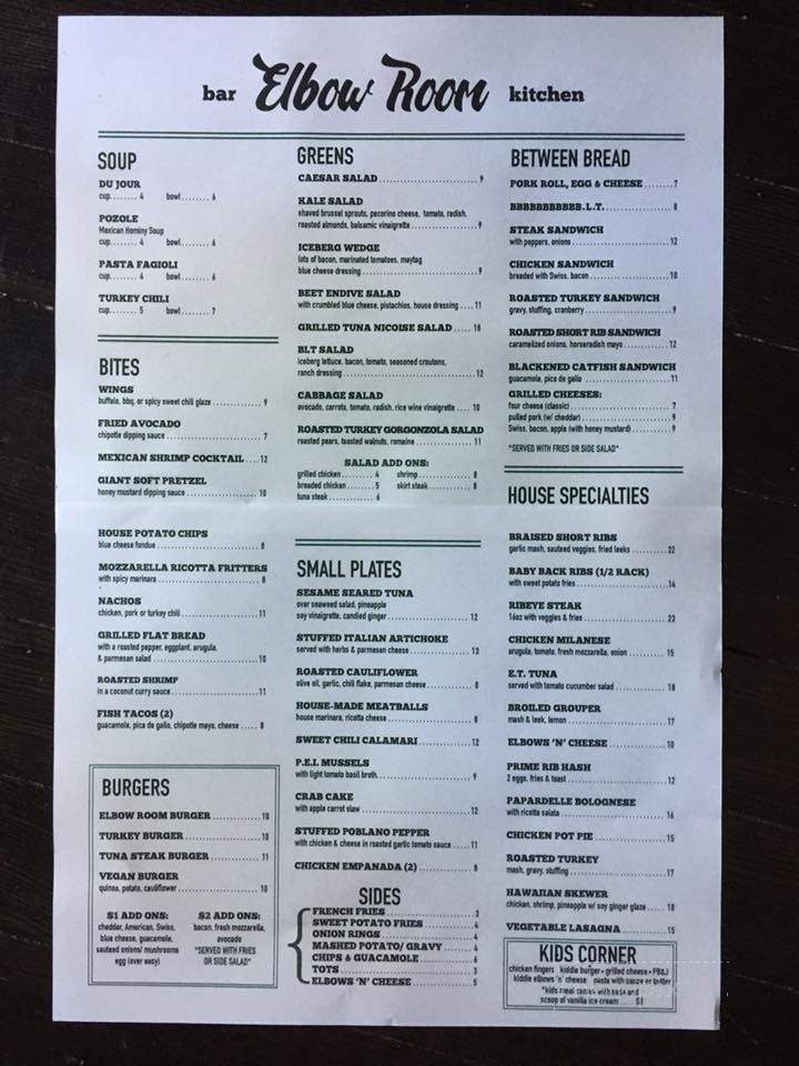 Elbow Room - Bradley Beach, NJ menu_pic
