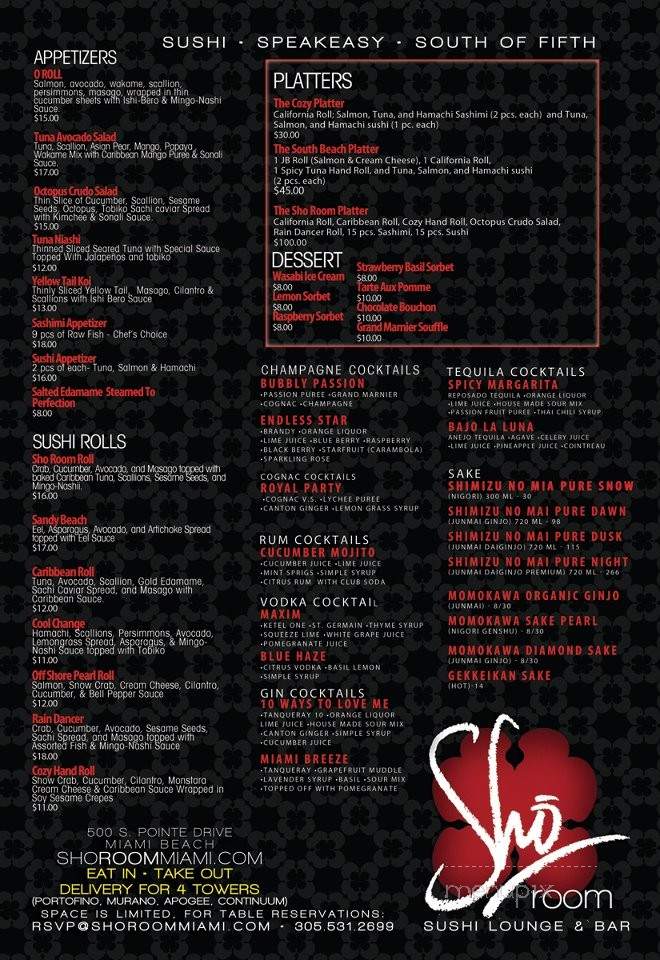 Sho Room - Miami Beach, FL menu_pic
