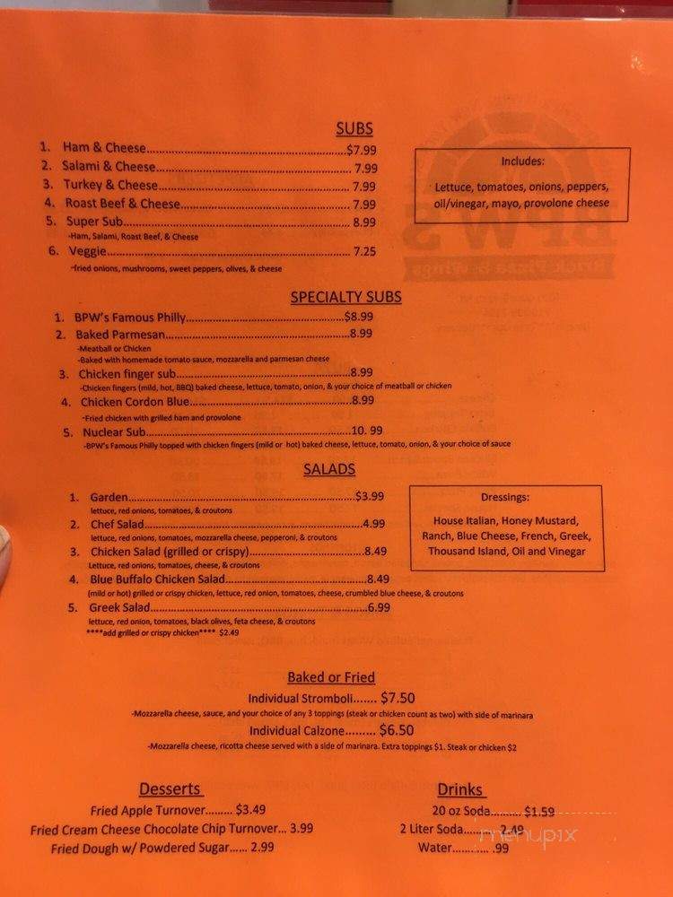 Bpw's Pizzeria - Jacksonville, NC menu_pic