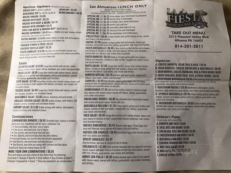 La Fiesta Mexican Bar & Grill - Altoona, PA menu_pic