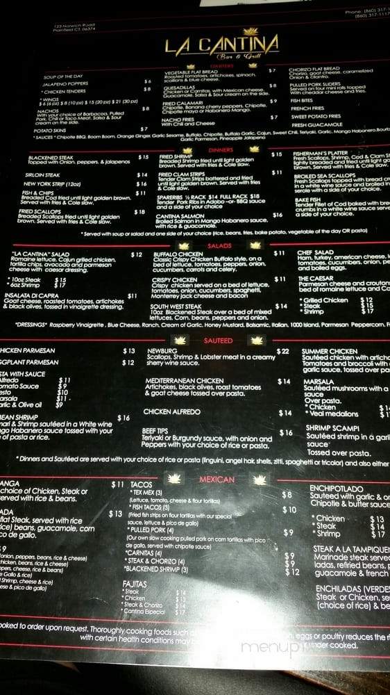 La Cantina Bar and Grill - Plainfield, CT menu_pic
