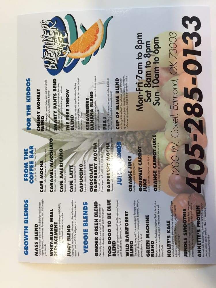 Blenders Juice & Coffee Bar - Edmond, OK menu_pic