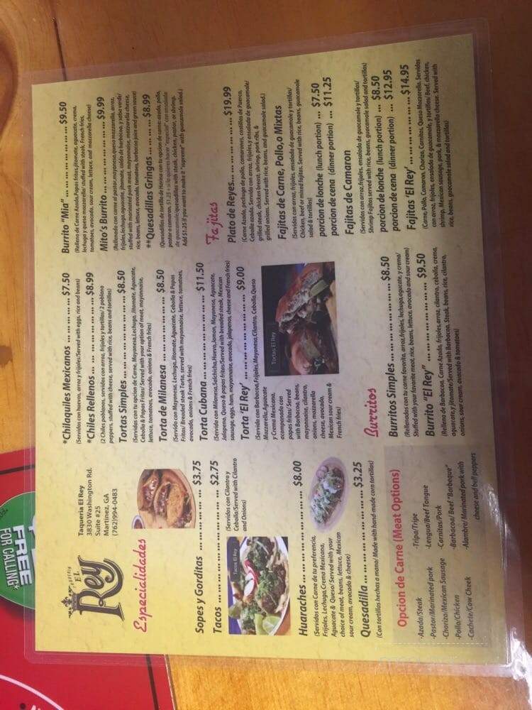 Taqueria El Rey - Martinez, GA menu_pic