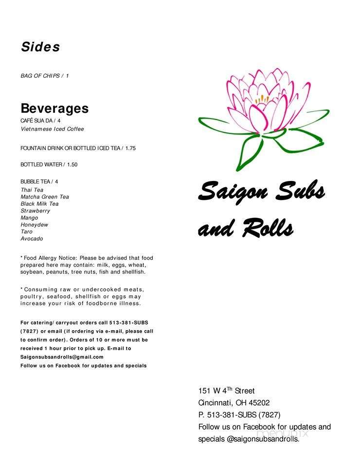 Saigon Subs and Rolls - Cincinnati, OH menu_pic