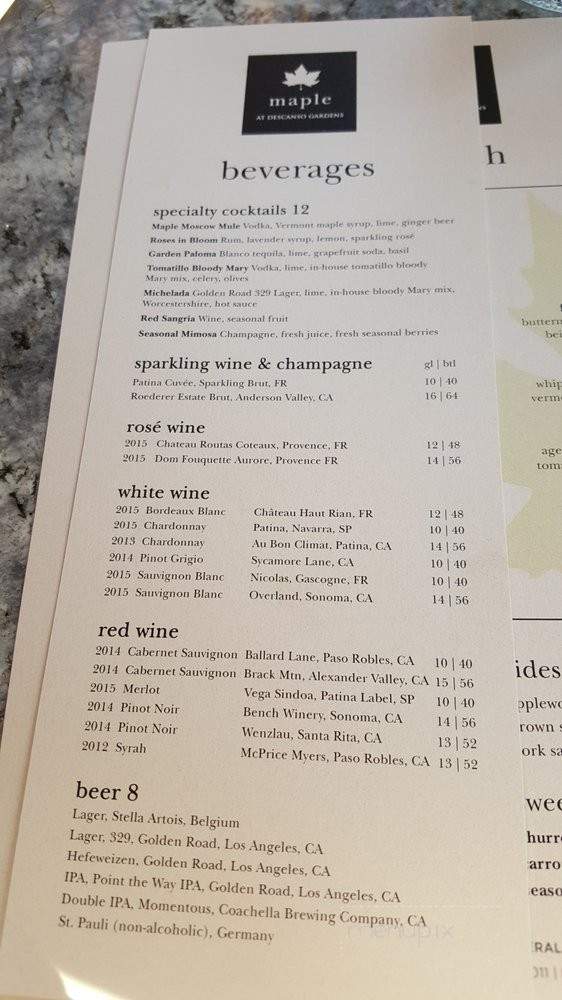 Maple - La Canada Flintridge, CA menu_pic