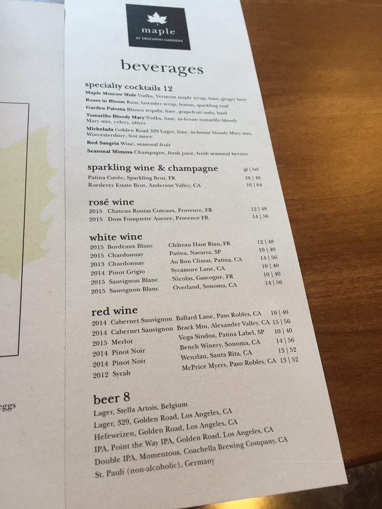 Maple - La Canada Flintridge, CA menu_pic