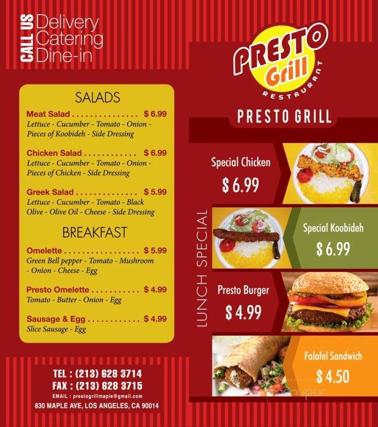 Presto Grill Restaurant - Los Angeles, CA menu_pic