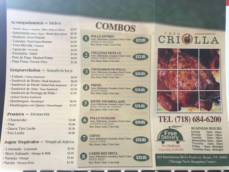 Casa Criolla - Bronx, NY menu_pic