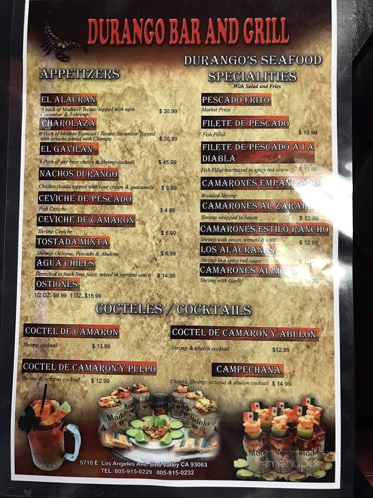 Durango Bar and Grill - Simi Valley, CA menu_pic