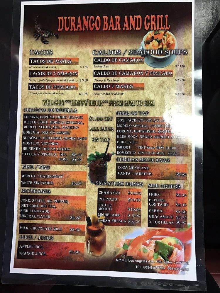 Durango Bar and Grill - Simi Valley, CA menu_pic