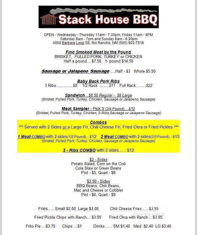 Stack House BBQ - Rio Rancho, NM menu_pic