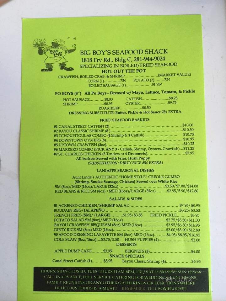 Big Boy's Seafood Shack - Houston, TX menu_pic
