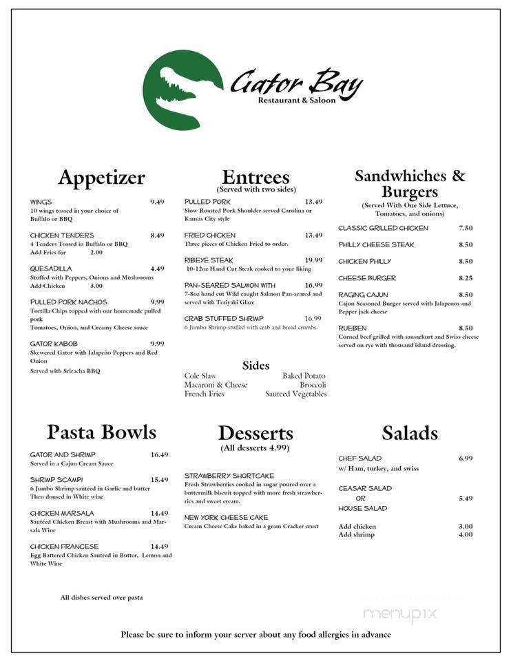 Gator Bay Restaurant and Saloon - Sneads Ferry, NC menu_pic