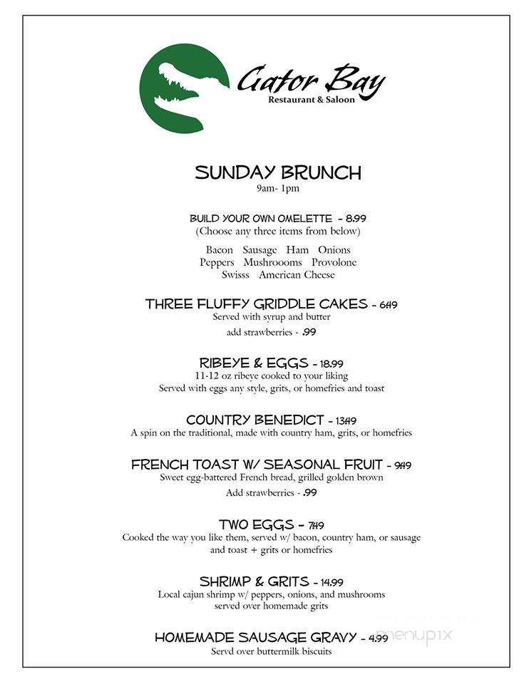 Gator Bay Restaurant and Saloon - Sneads Ferry, NC menu_pic