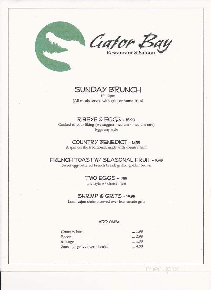 Gator Bay Restaurant and Saloon - Sneads Ferry, NC menu_pic