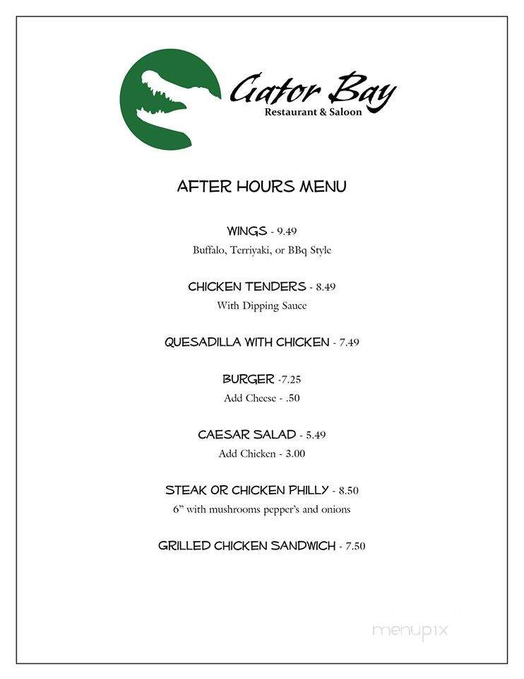 Gator Bay Restaurant and Saloon - Sneads Ferry, NC menu_pic