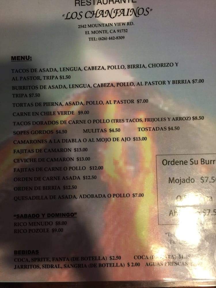 Los Chanfainos - El Monte, CA menu_pic