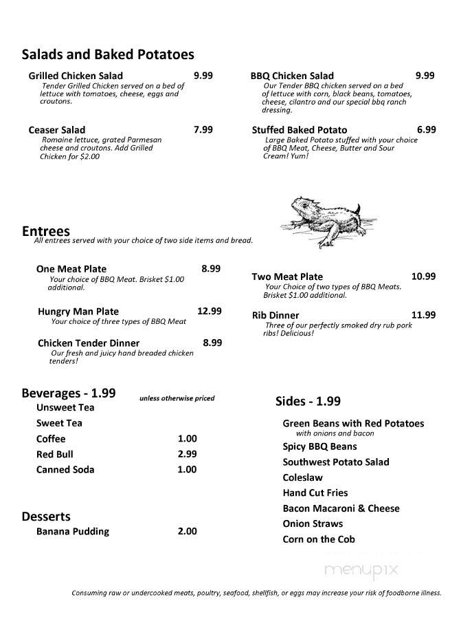 The Hungry Horny Toad - Chandler, OK menu_pic