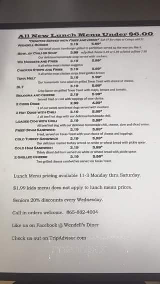 Wendell's Diner - Harriman, TN menu_pic