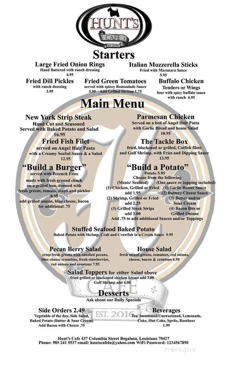 Hunt's Cafe - Bogalusa, LA menu_pic