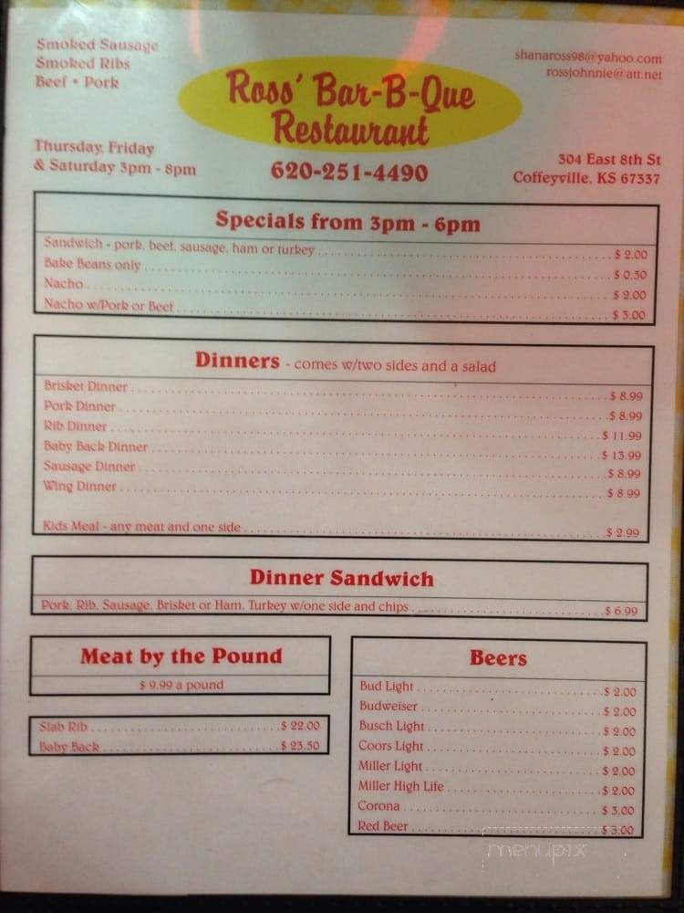 Ross's BBQ Restaurant - Coffeyville, KS menu_pic