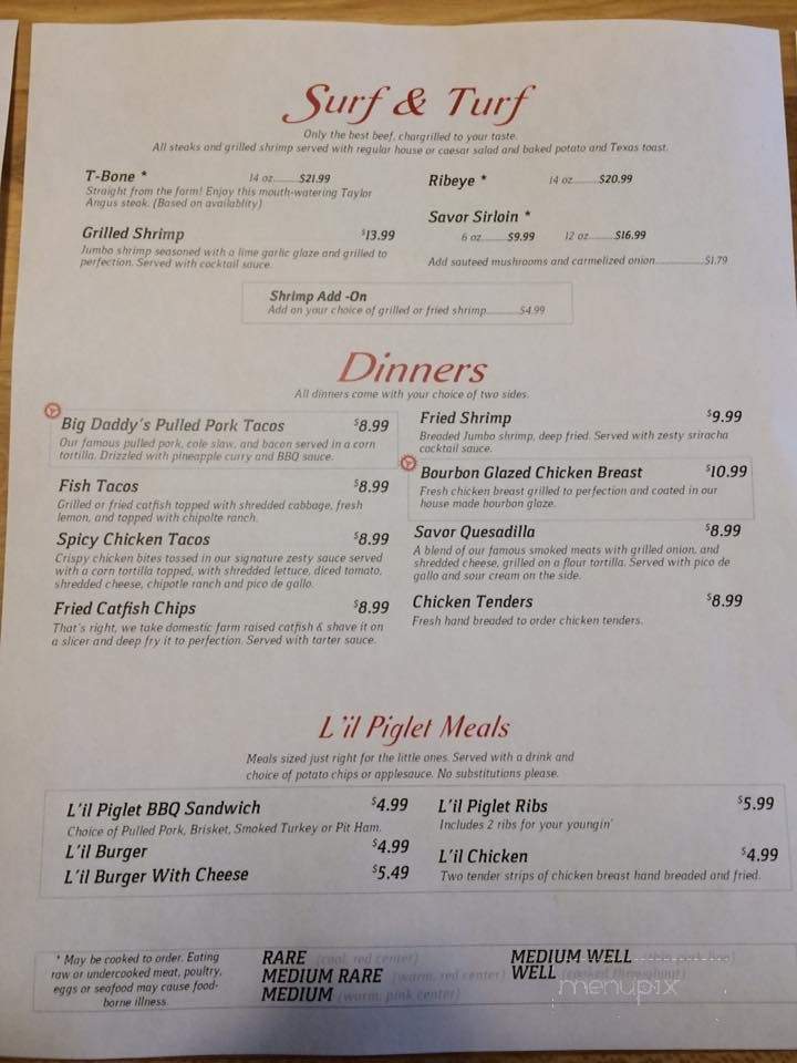 Savor Grill & BBQ - Houston, MO menu_pic