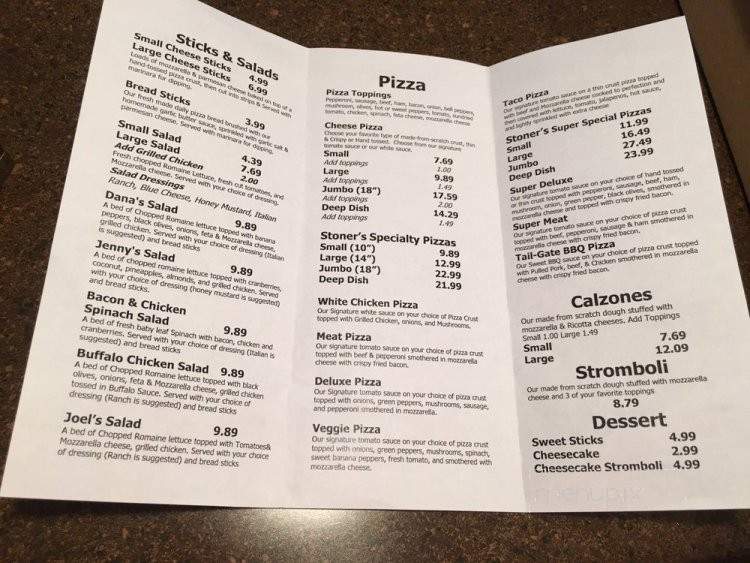 Menu of Stoners Pizza Joint in Statesboro, GA 30458