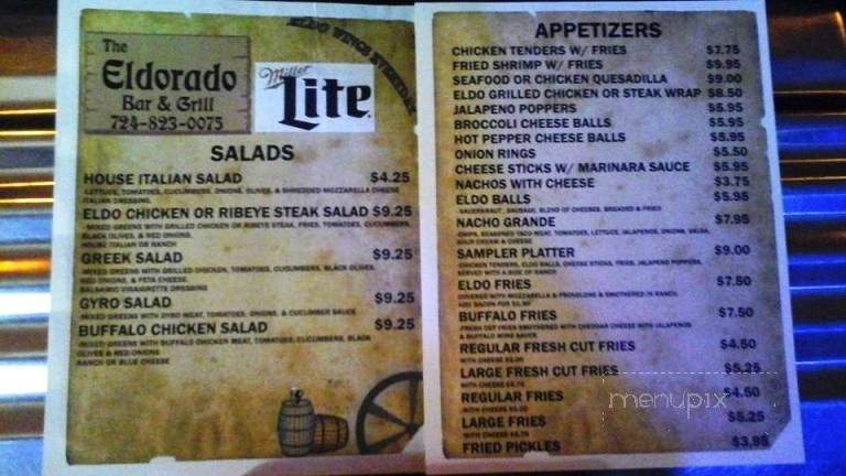 The Eldorado - Monongahela, PA menu_pic