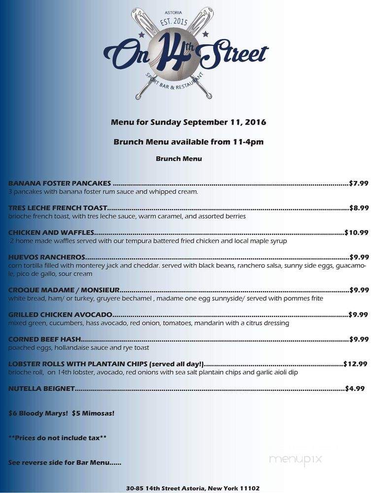 On 14th Street Bar and Restaurant - Astoria, NY menu_pic