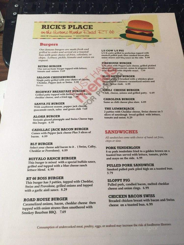 Rick's Place - Springfield, MO menu_pic