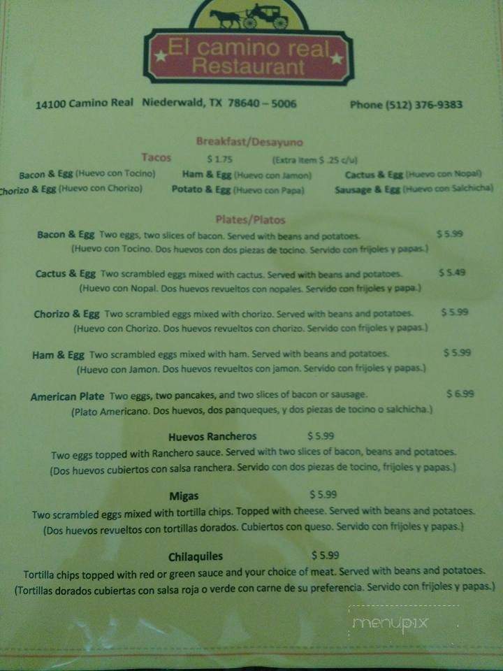 El Camino Real Restaurant - Kyle, TX menu_pic