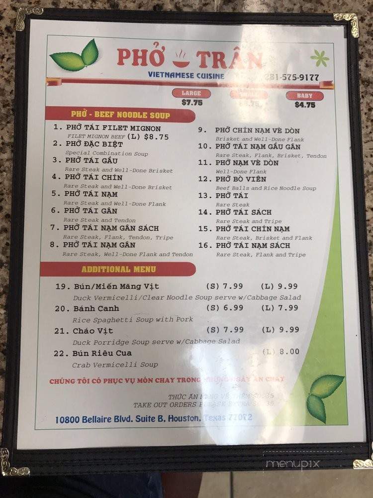 Pho Tran - Houston, TX menu_pic