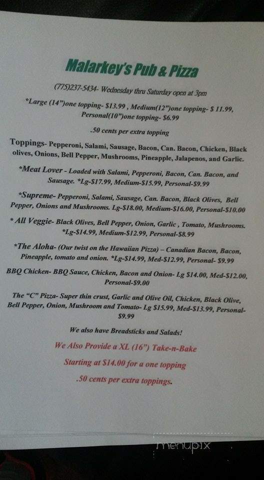 Malarkey's Pub - Eureka, NV menu_pic