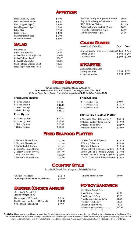 Sam's Seafood & Steak - Cypress, TX menu_pic