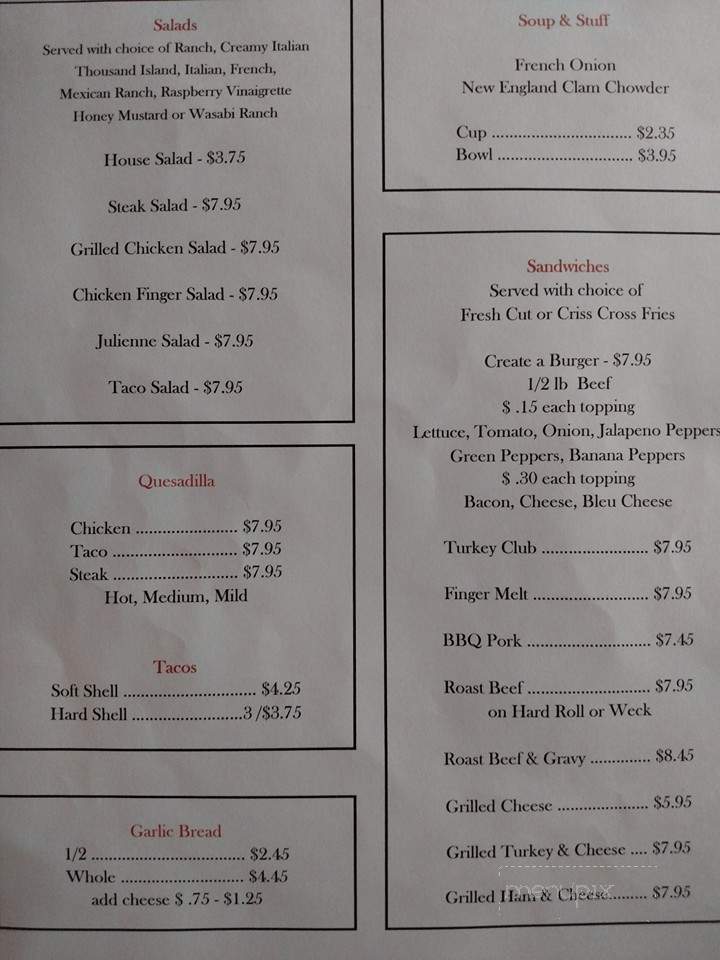 Tavern On The Mall - Forestville, NY menu_pic