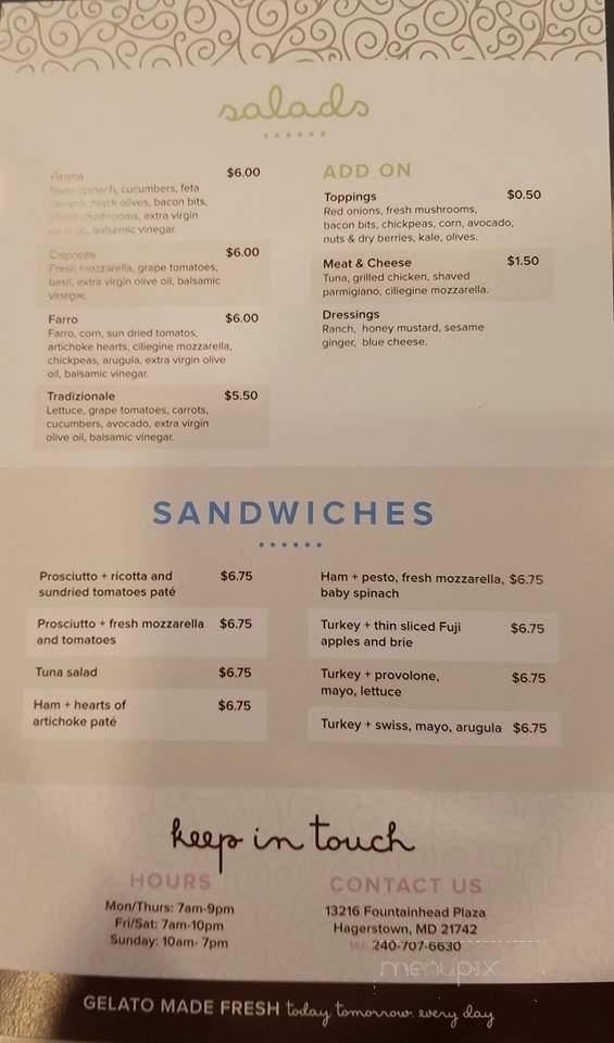 Gelato Bliss - Hagerstown, MD menu_pic