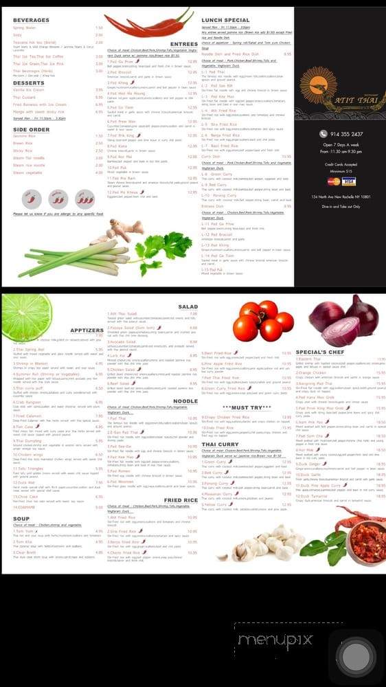 Atit Thai Restaurant - New Rochelle, NY menu_pic