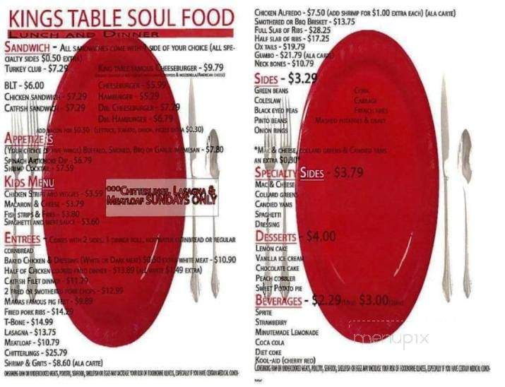 King's Table Soul Food - Kansas City, MO menu_pic