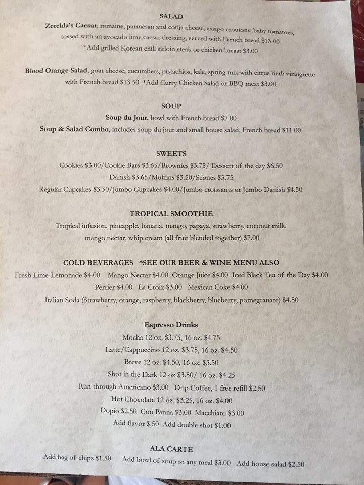Zerelda's Bistro - Juneau, AK menu_pic