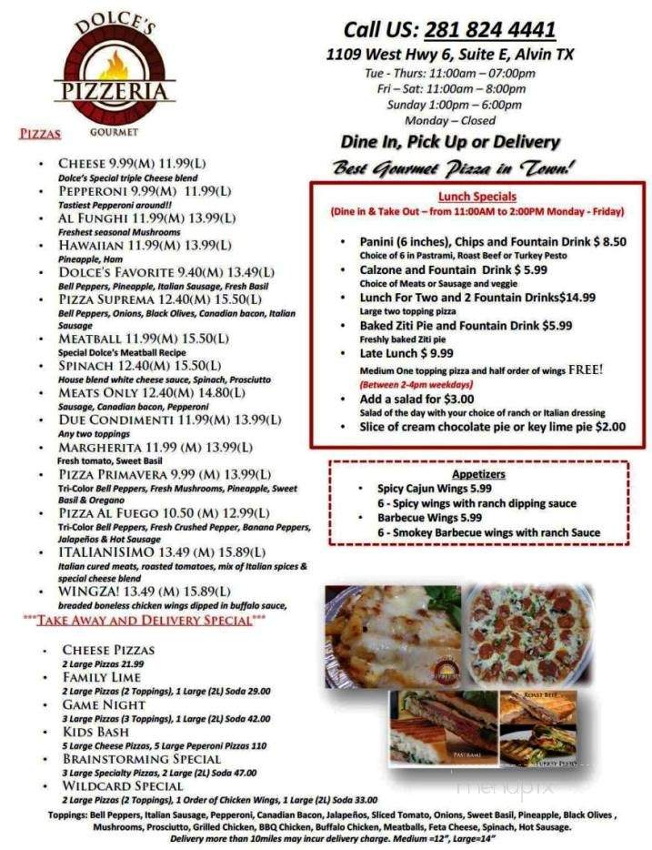 Online Menu of Dolce's Pizzeria, Alvin, TX