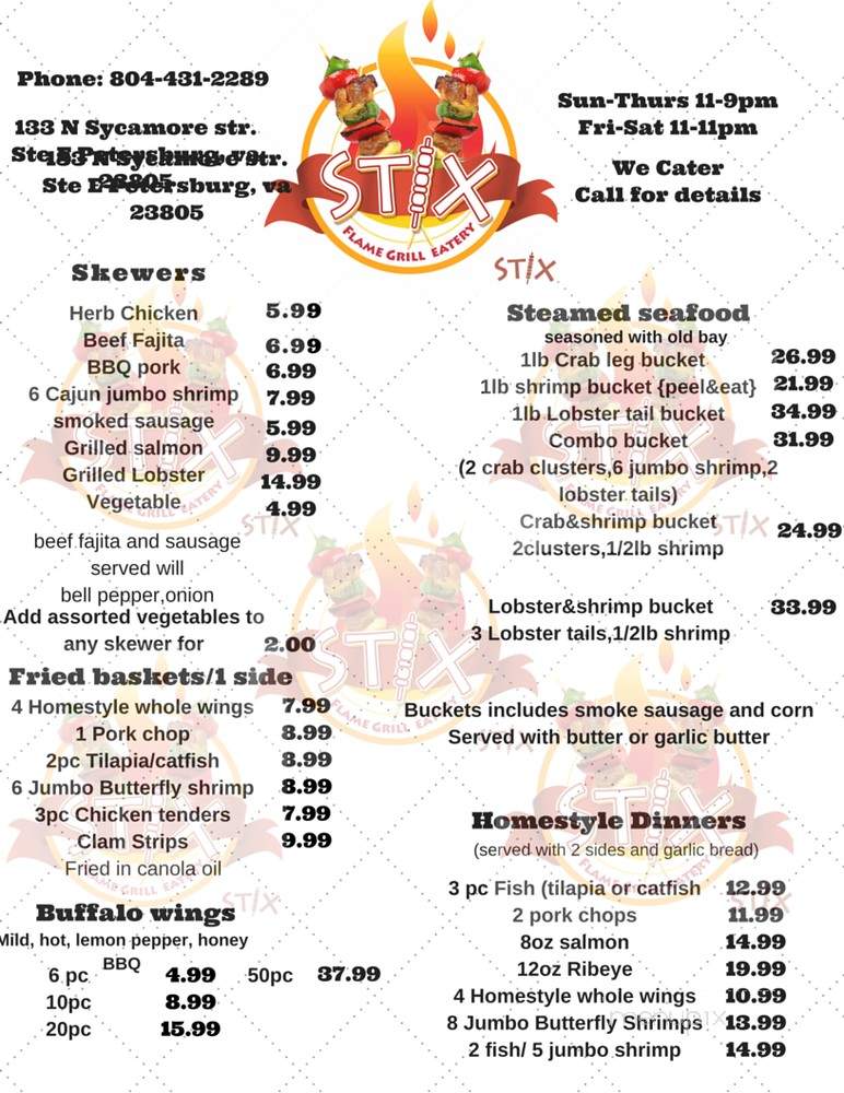 Stix Flame Grill Eatery - Petersburg, VA menu_pic