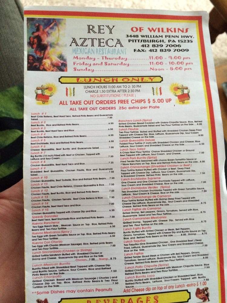 Rey Azteca - Pittsburgh, PA menu_pic