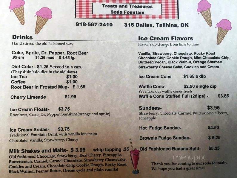 Treats & Treasures - Talihina, OK menu_pic