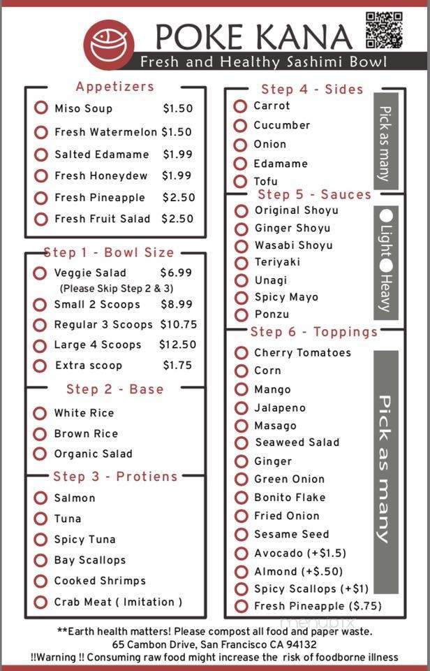 Poke Kana - San Francisco, CA menu_pic