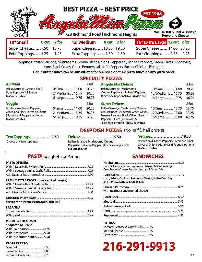 Angela Mia Pizza - Richmond Heights, OH menu_pic