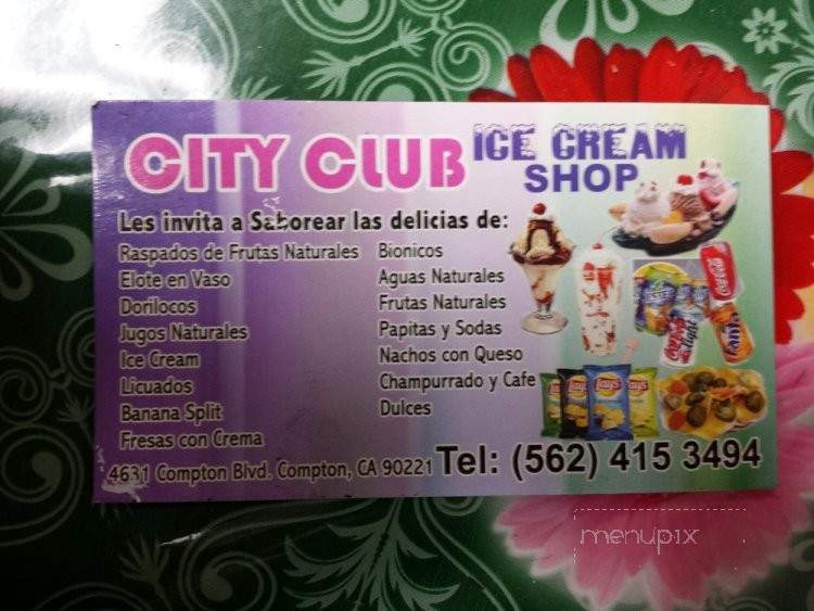 City Club Ice Cream Shop - Compton, CA menu_pic