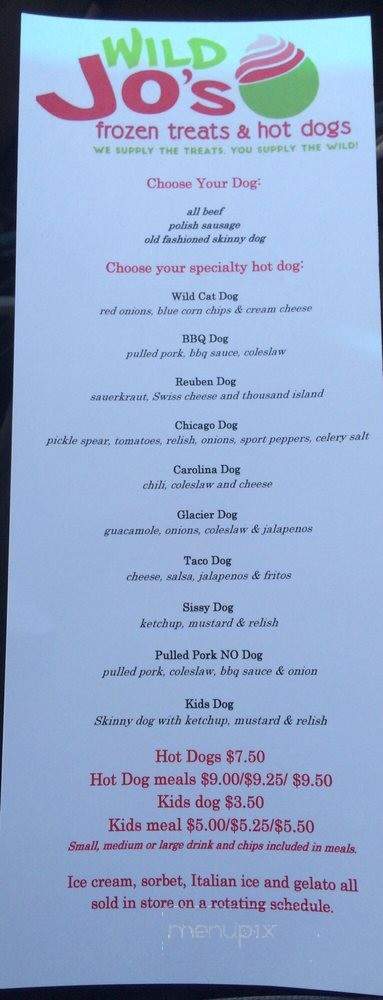 Wild Jo's Frozen Treats & Hot Dogs - Columbia Falls, MT menu_pic