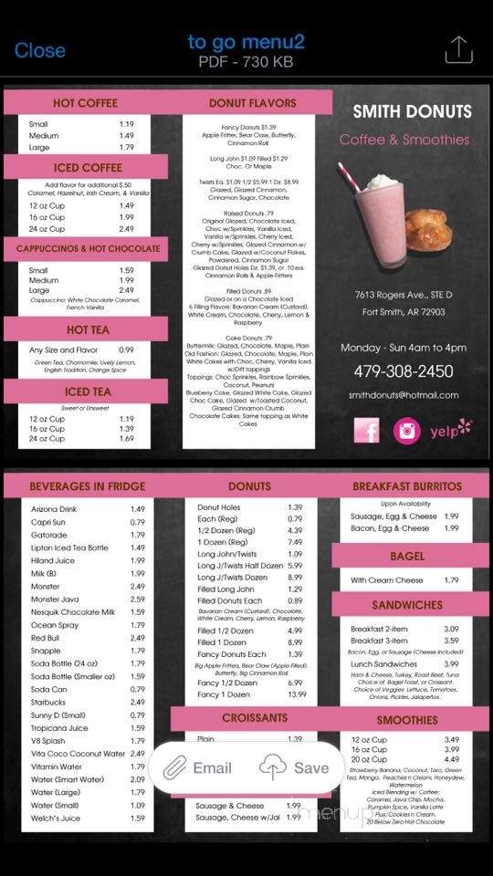 Smith Donuts Coffee & Smoothies - Fort Smith, AR menu_pic