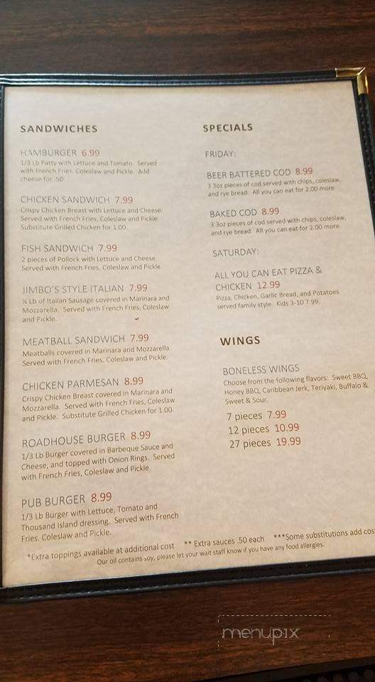The Roadhouse at Diefenbach Corners - Slinger, WI menu_pic
