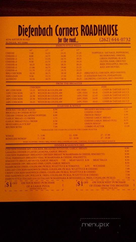 The Roadhouse at Diefenbach Corners - Slinger, WI menu_pic